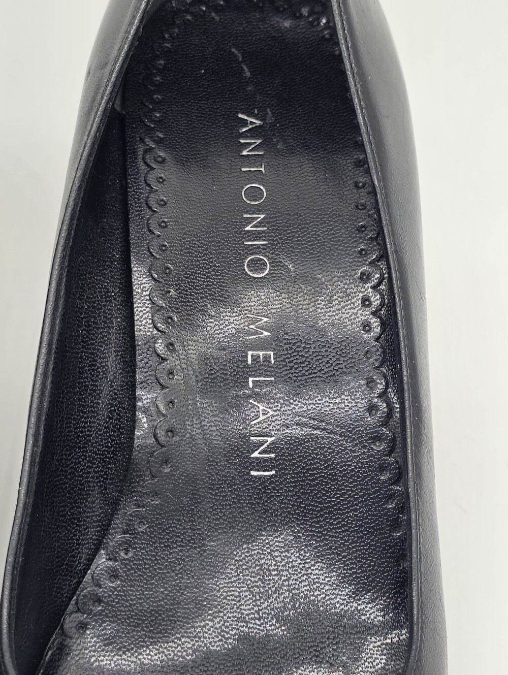 Antonio Melani Black Leather Square Toe Bow Kitten Heel Pumps Shoes Size 7.5 - Picture 9 of 16